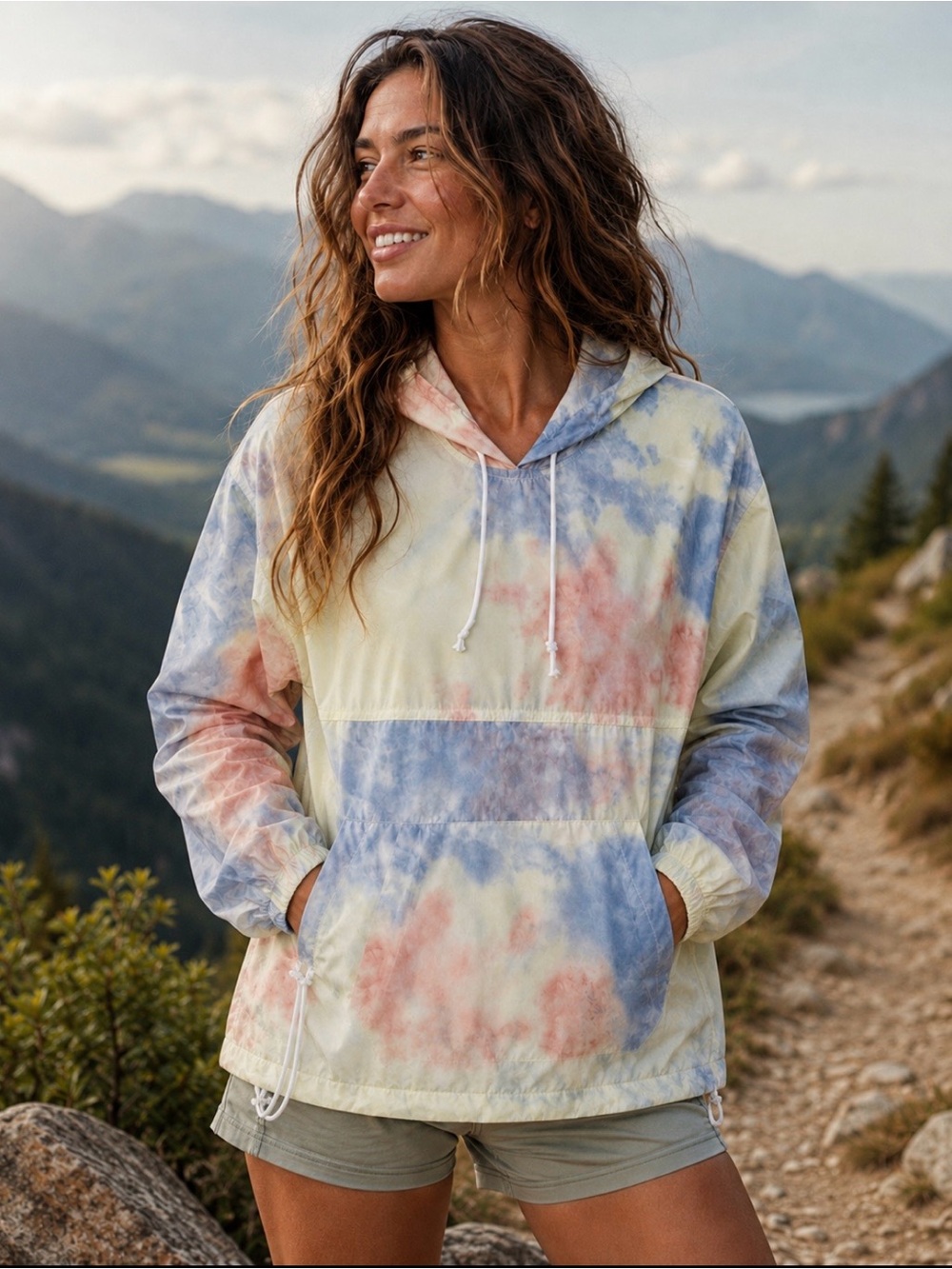 NWOT Spirit Jersey Women’s Tie Dye Windbreaker Hooded Pullover